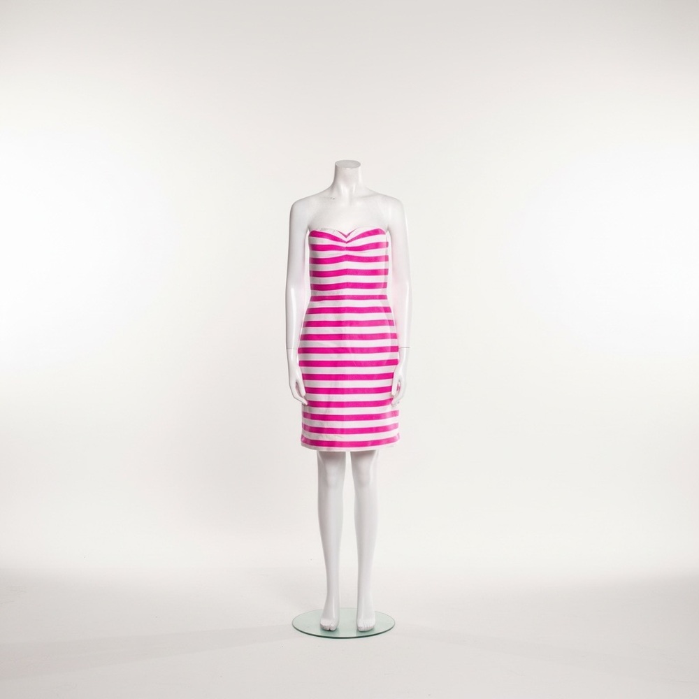 Pink and White Strapless Sheath Cocktail Dress